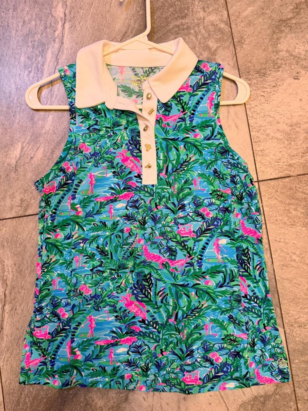 Women’s Lilly Pulitzer Sleeveless Luxletic Tropical Print Polo Top